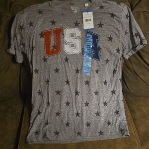Gray USA Star Pattern Women's Tee In Red White & Blue Size Large